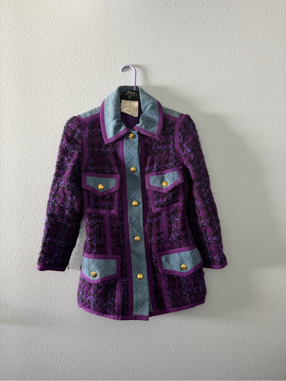 Vintage Chanel Purple Tweed Jacket with Blue Trim
